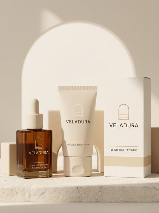 Método VELADURA: sérum de noche, protector solar de día y caja